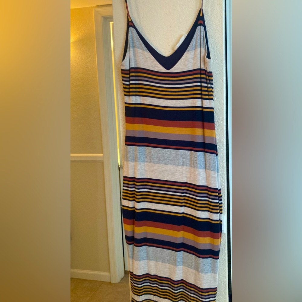Double layer striped fitted maxi dress